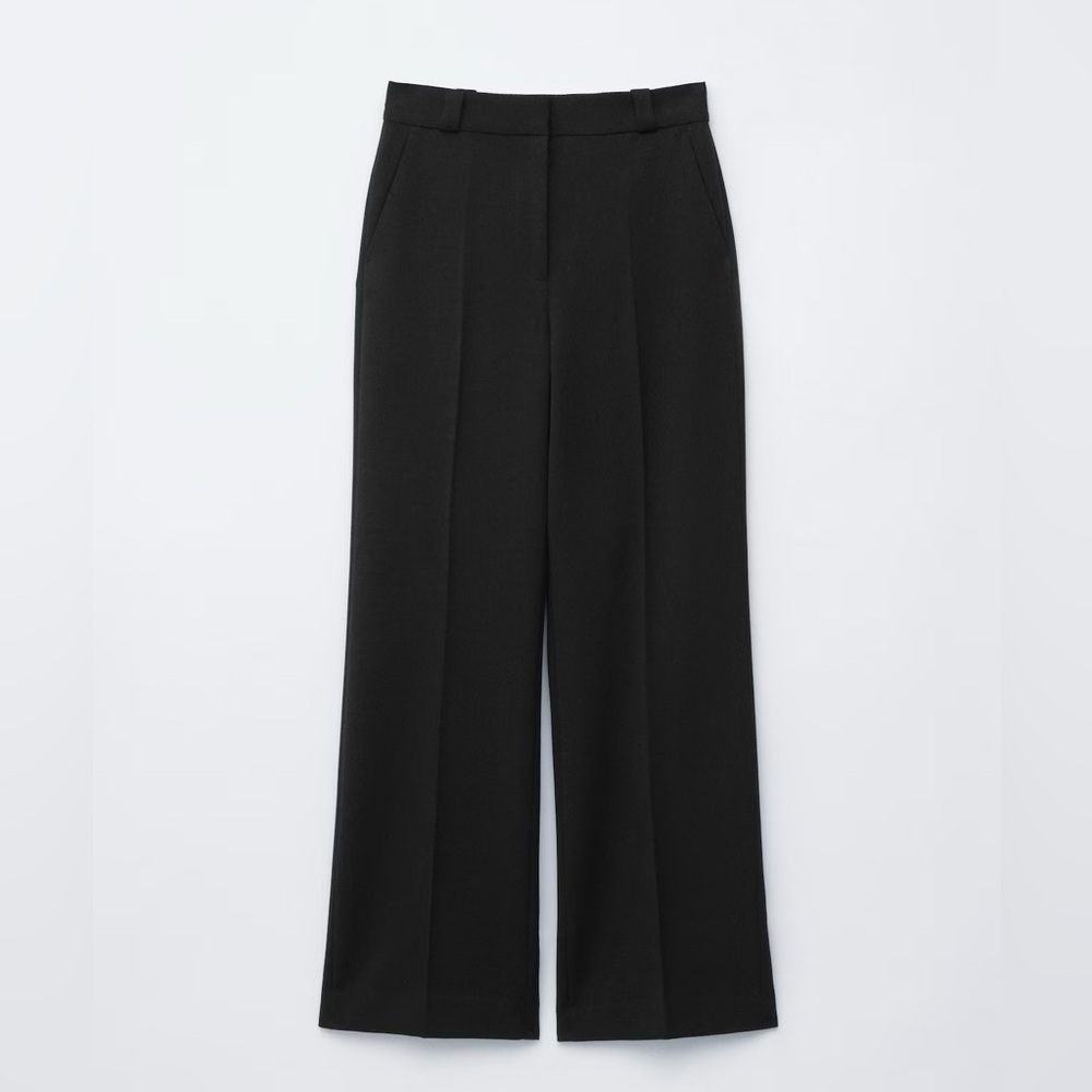 & Other Stories Wide Press Crease Black Trousers, Size 2